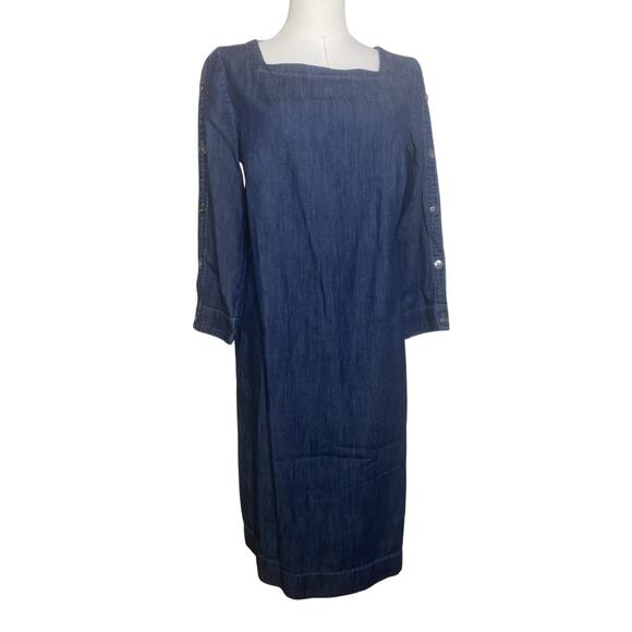 NWT Talbots Chambray Blue Denim Shift Square Neck Lightweight Dress Size 6P - Picture 1 of 7